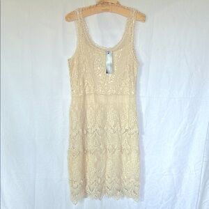 SPENSE cream crochet knit sleeveless scoop neck midi lined dress. Size 10.
